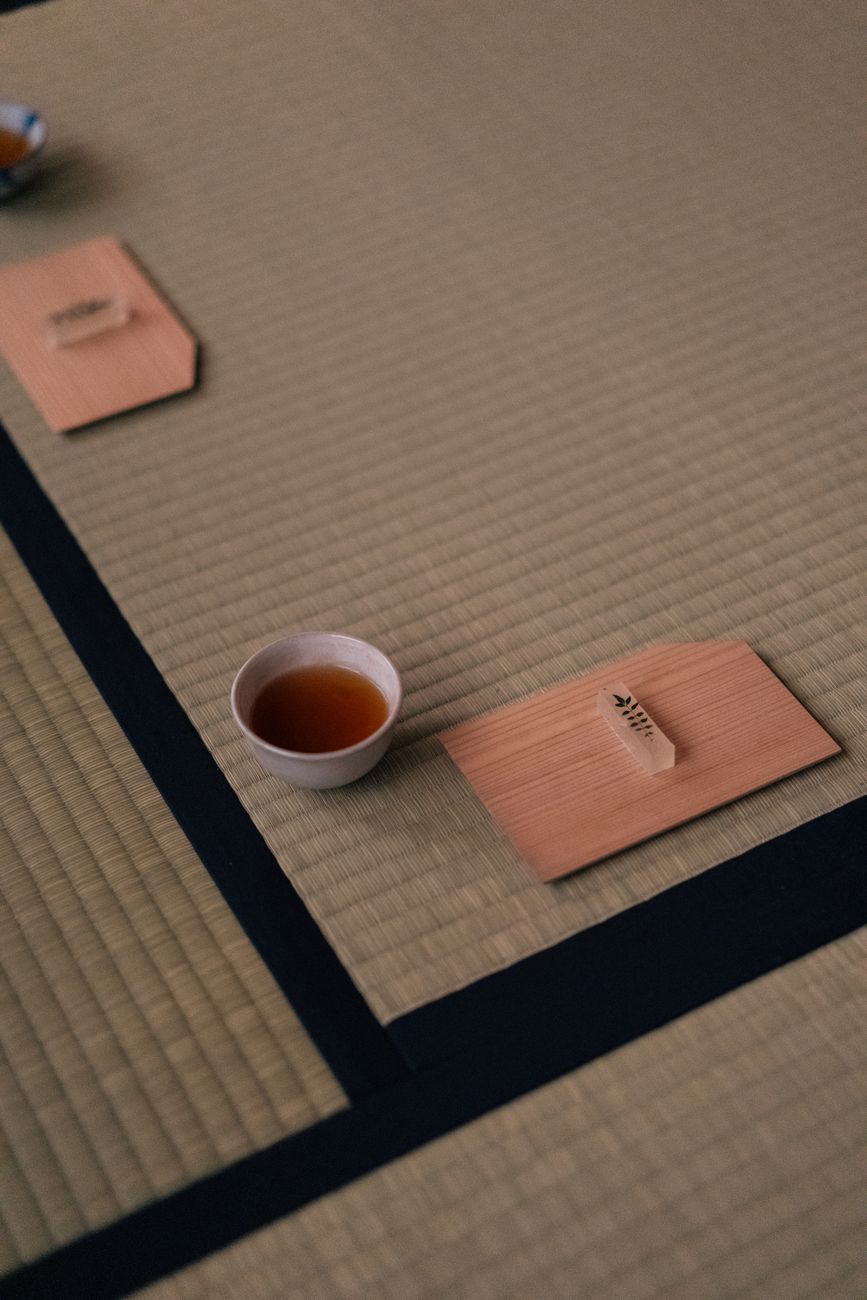 Traditional Japanese tea room with tatami mats